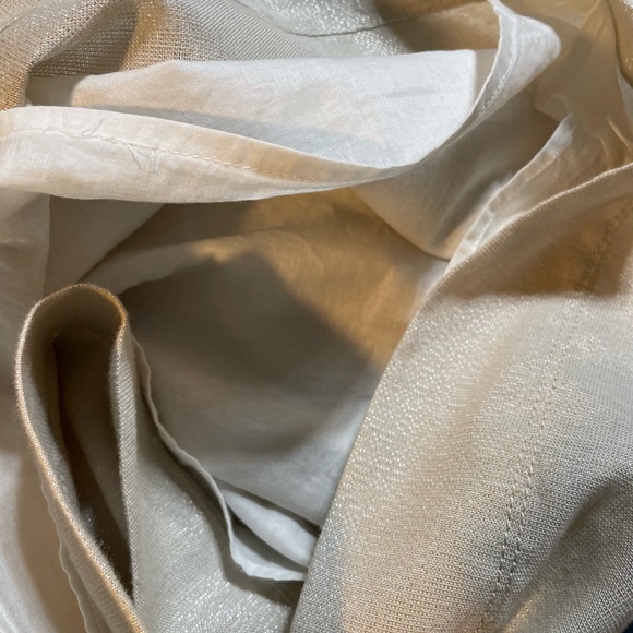 #0131 LOFT Ann Taylor White & Taupe dress w/ Ruffle & Metallic accents-4 - Picture 9 of 10